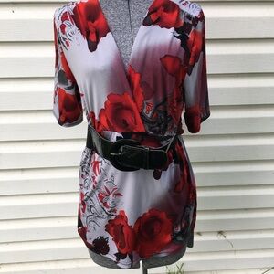 Reitmans Red and Black Floral Blouse